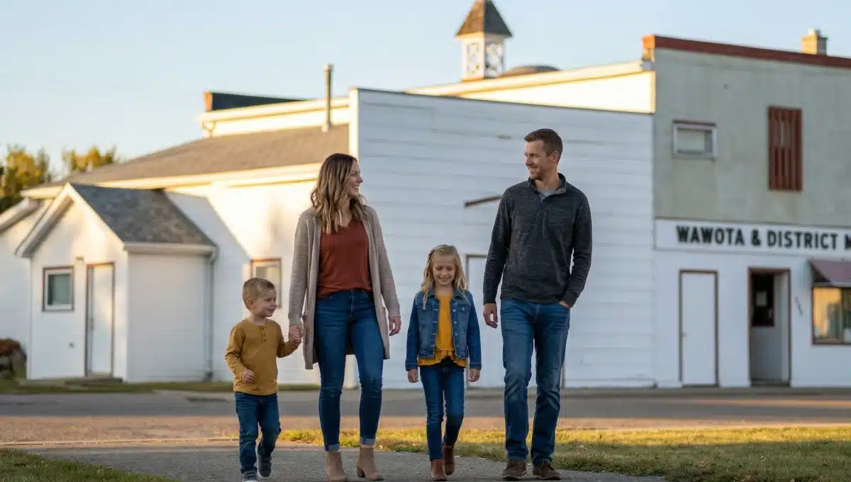 Family walking in Wawota Saskatchewan