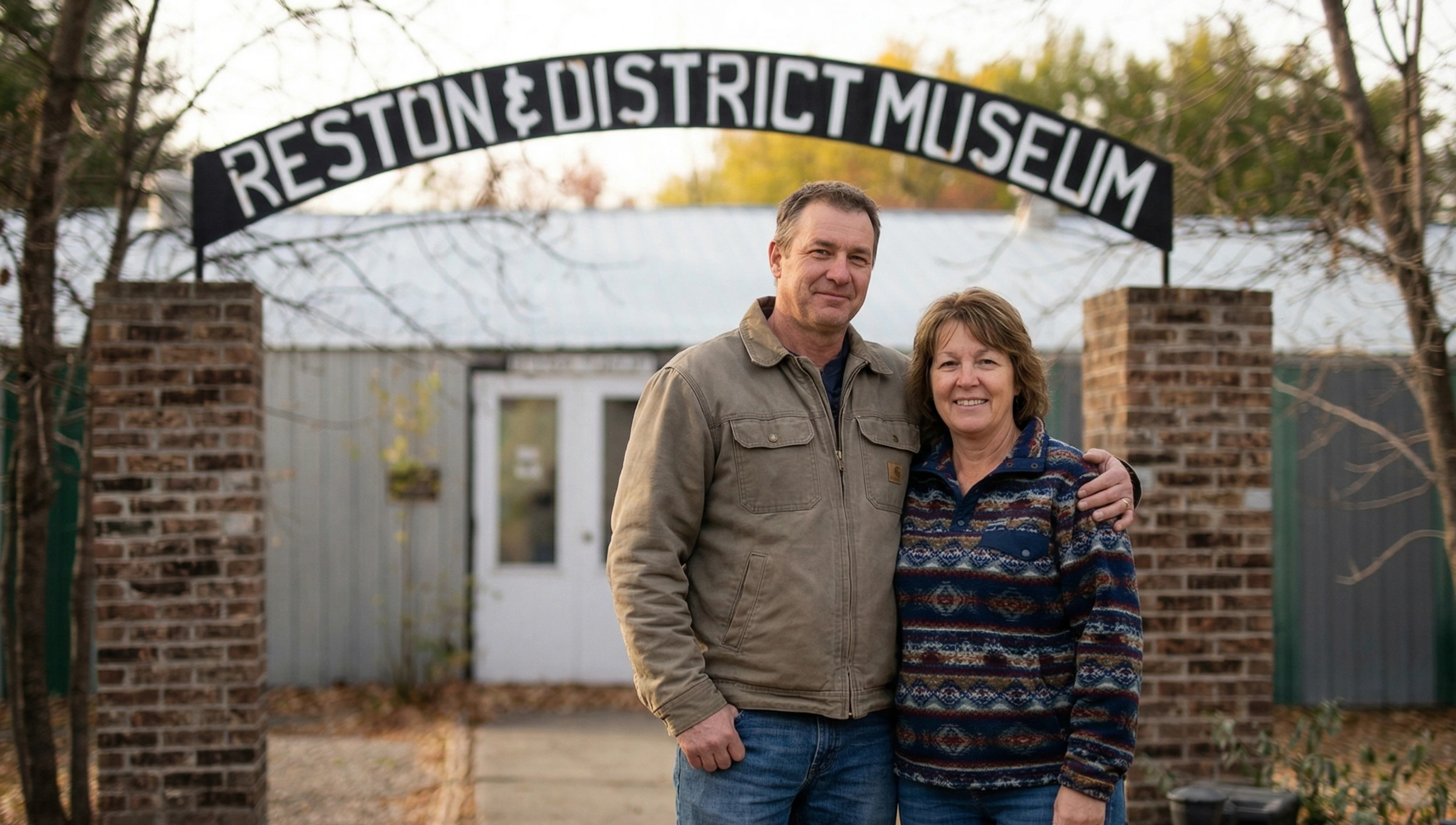 couple outside the reston museum in reston manitoba